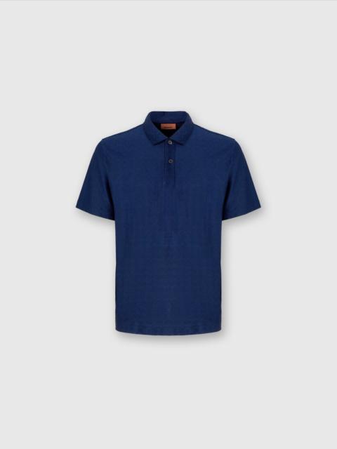 Tonal zigzag cotton jersey polo shirt