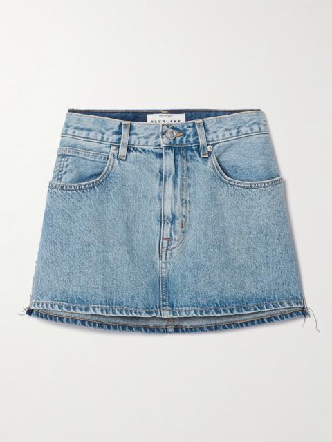 Frayed Paneled Denim Mini Skirt