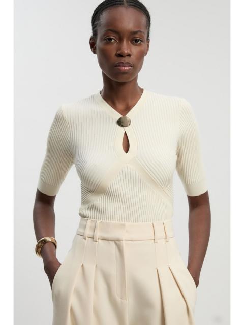 Rib Knit Trim Detail Short Sleeve Top