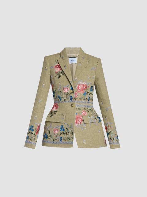 EMBROIDERED LINEN SINGLE BREASTED BLAZER