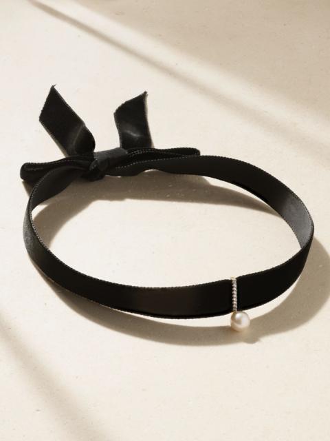 Lady velvet, 14-karat gold, pearl and diamond choker Black