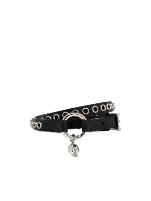 skull-charm leather bracelet