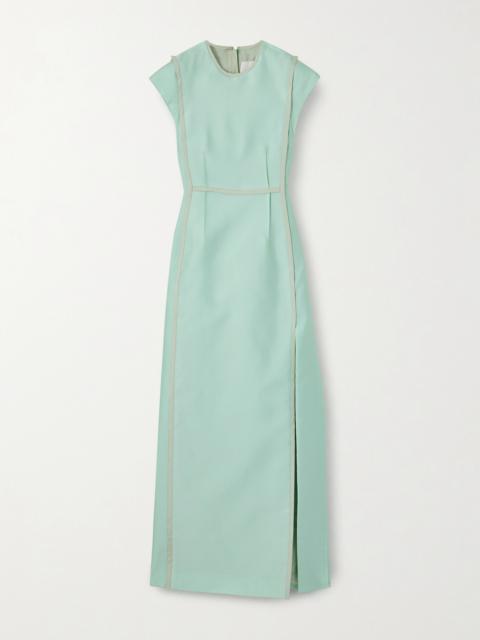 Sleeveless Frayed Satin Maxi Dress