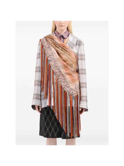 plaid-pattern fringe-edges scarf