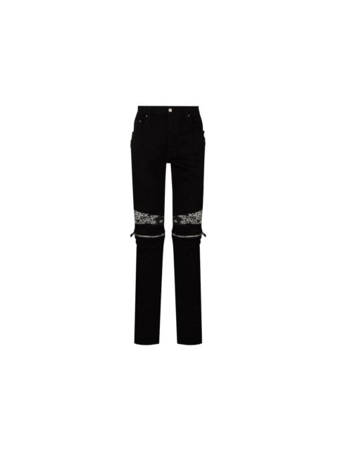 AMIRI MX2 Bandana Zip Knee Skinny Jeans Black