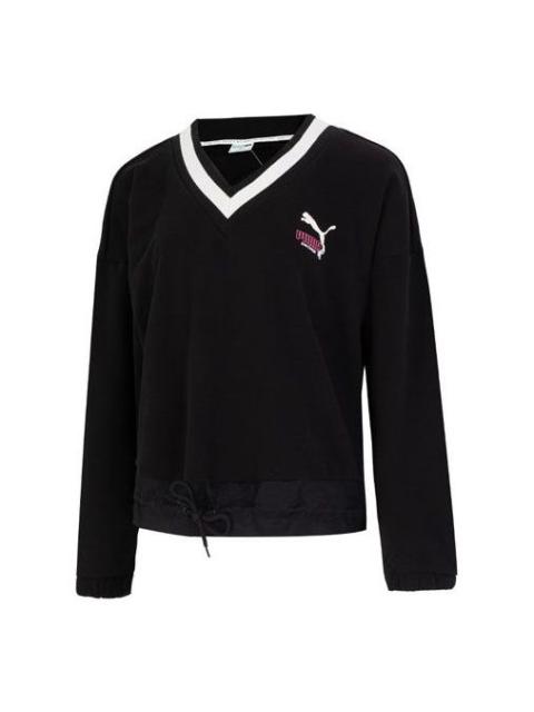 (WMNS) PUMA Logo V neck Sweatshirt 'Black' 537524-01