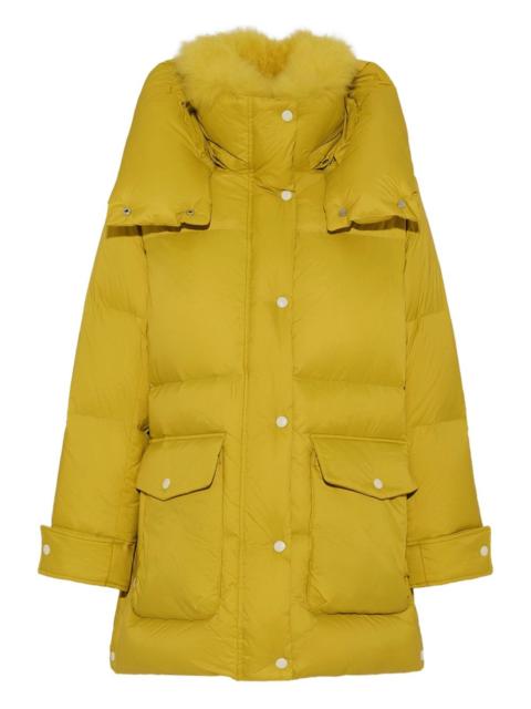 hoodedlambshearling down coat