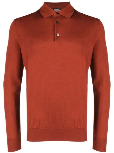 long-sleeved knit polo shirt