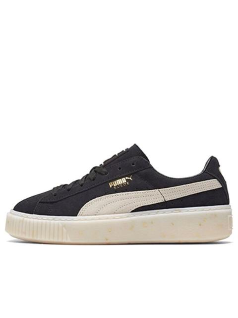 (WMNS) PUMA Suede Platform Black/White/Gold Board Shoes 365621-03