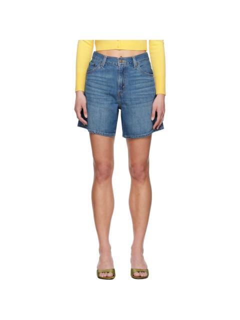 Blue High Rise Baggy Linen+ Lightweight Denim Shorts