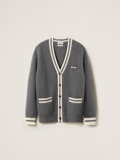 Ribbed knit wool and cashmere cardigan