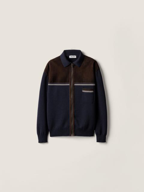 Wool and leather zipper cardigan