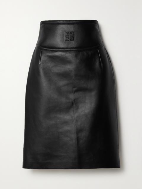 Cutout Embossed Leather Skirt