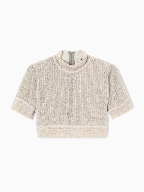 SHORT VISCOSE JERSEY JUMPER WITH LINKS STITCH