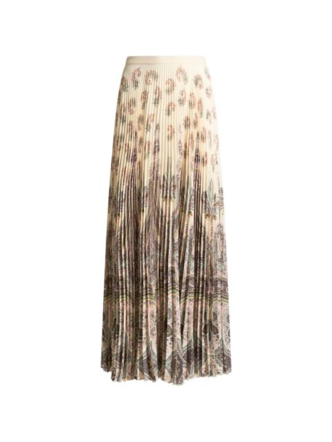 placed print pleated maxi skirt