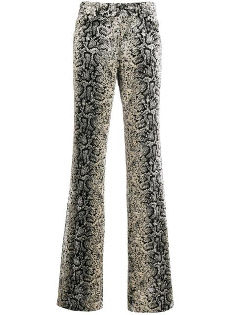 snakeskin effect bootleg trousers