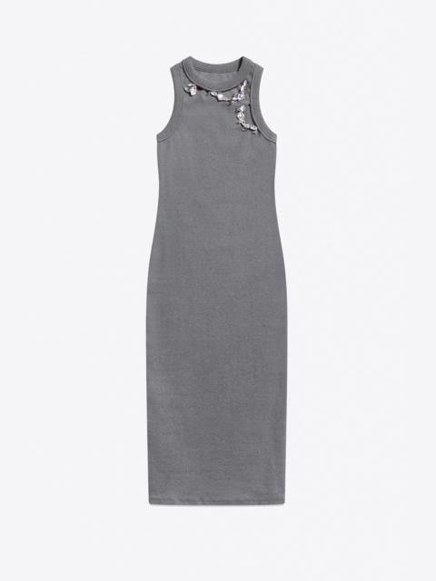 DISTRESSED CRYSTAL RIBBED KNIT MIDI TANK DRESS