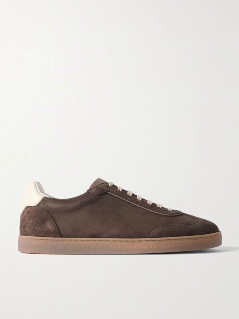 Leather-Trimmed Suede Sneakers Dark brown