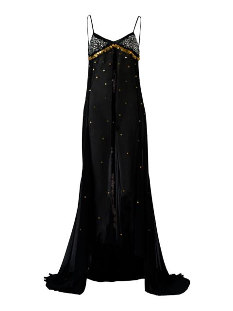 Vesina Embellished Chiffon Maxi Dress black