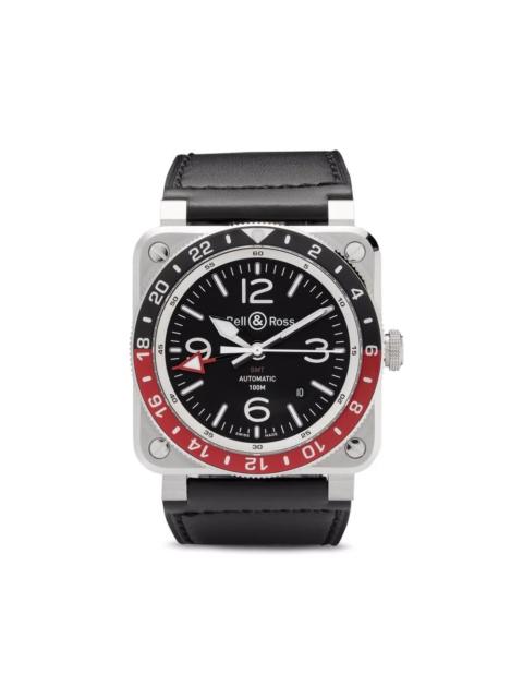 BR 03-93 GMT Automatic 42mm Stainless Steel and Leather Watch, Ref. No. BR0393-BL-ST/SCA