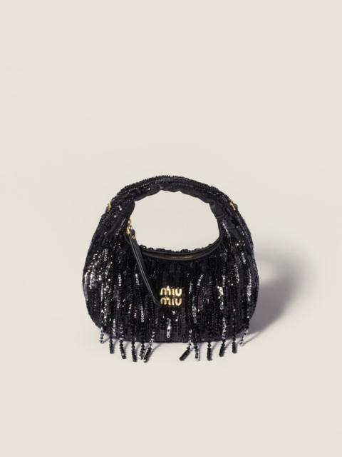 Wander satin mini-bag with crystal and sequin fringe