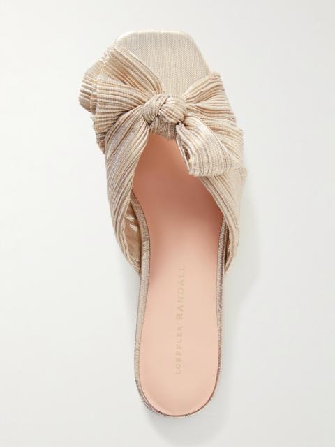 Daphne Bow-embellished Plissé-lamé Slidesa