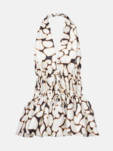 Printed halterneck silk twill top