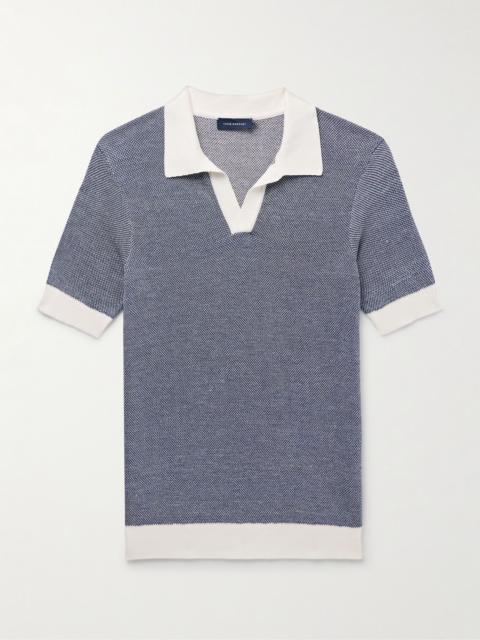 Slim-Fit Birdseye Cotton and Linen-Blend Polo Shirt Navy