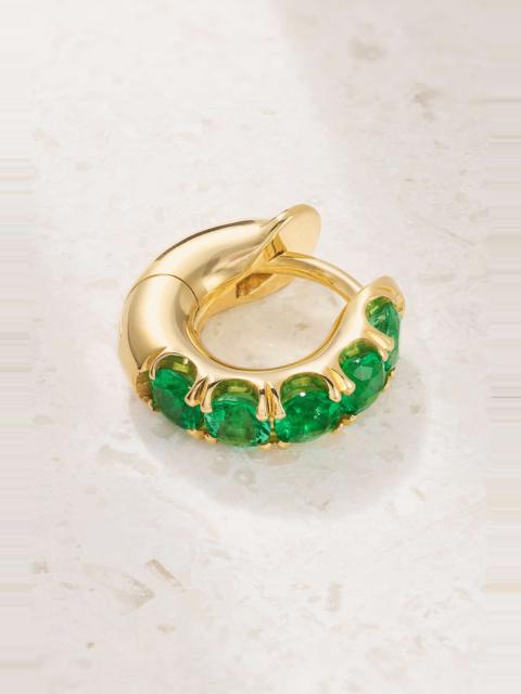 Mini Macro 18-karat gold emerald hoop earrings Green
