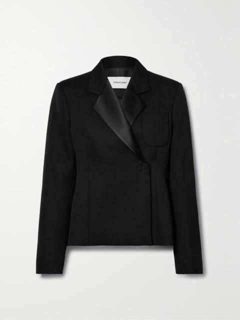 Double-breasted Satin-trimmed Grain De Poudre Wool Blazer