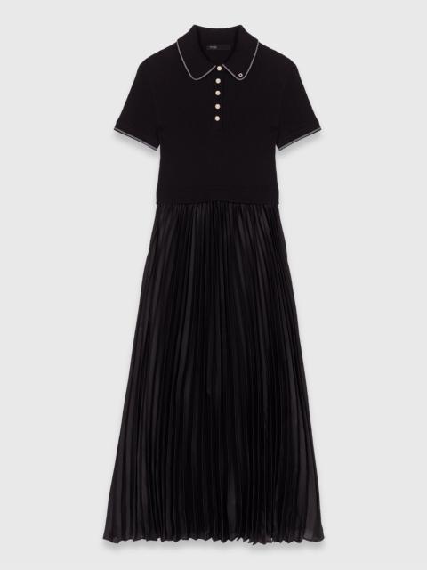 Pleated maxi dress with polo collar
