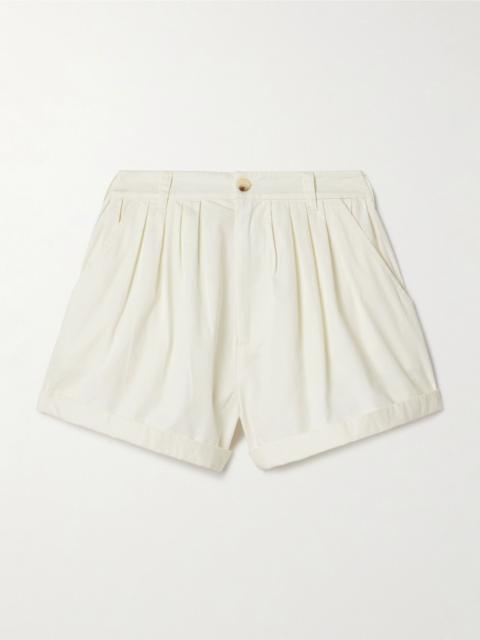 Paige pleated organic cotton-poplin shorts White