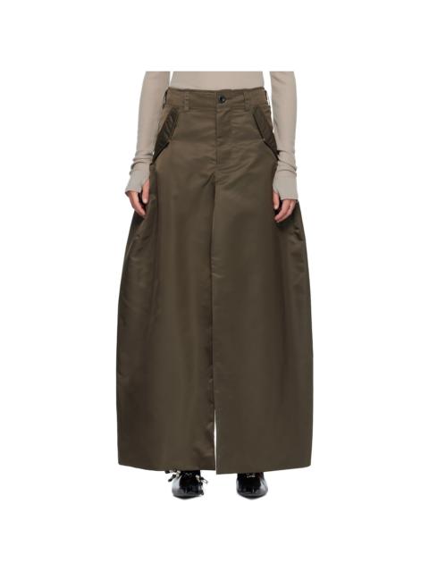 Khaki Nylon Twill Maxi Skirt