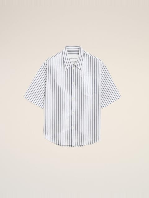 WHITE STRIPED COTTON SHORT SLEEVE AMI DE COEUR WIDE SHIRT
