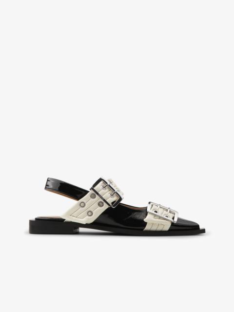 BLACK AND OFF-WHITE FEMININE BUCKLE BALLERINAS