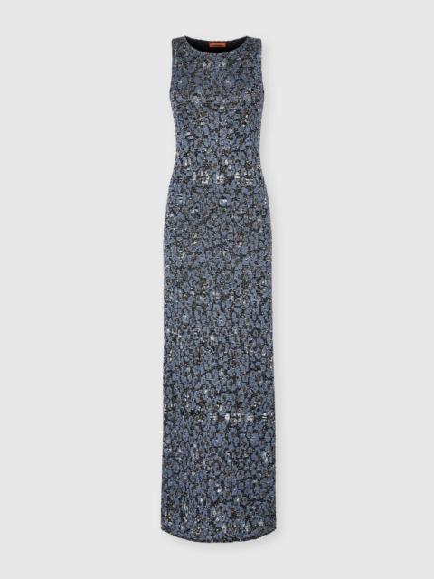 Long halter-neck dress in an animal-print jacquard knit