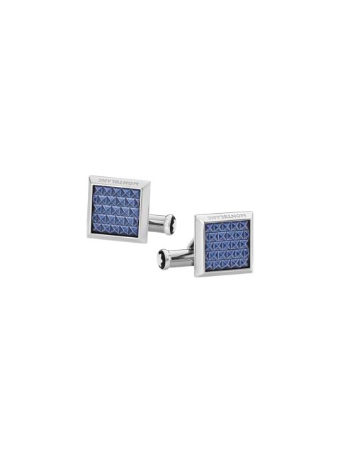 Cufflinks, rectangular in stainless steel with blue patterned inlay