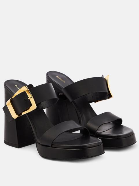Buckle Slide leather platform mules