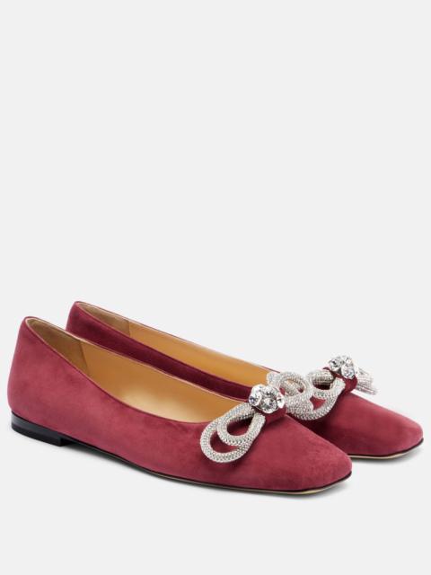 Double Bow embellished suede ballet flats
