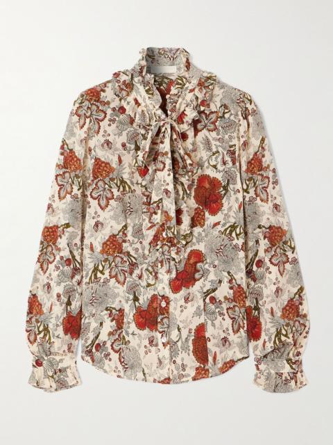 Catroux pussy-bow floral-print silk-satin blouse Multi