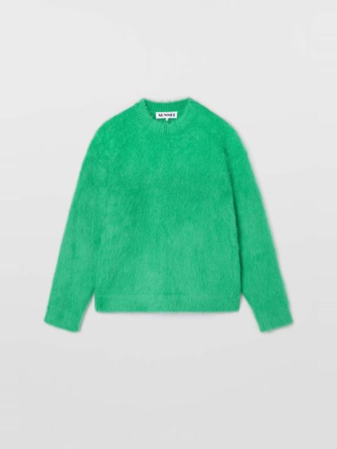 HAIRY KNIT ROUND NECK SWEATER / bright green