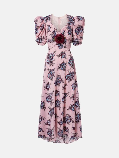 Floral-appliqué silk gown