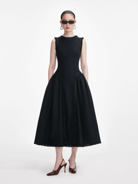 Black Boucle Sleeveless Midi Dress