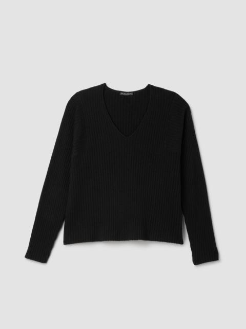 Italian Cashmere Ribbed V-Neck Top