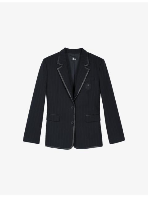 Notched-lapels embroidered-motif wool-blend jacket