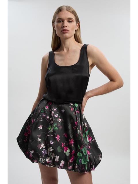Scattered Floral Twill Mini Puff Ball Skirt