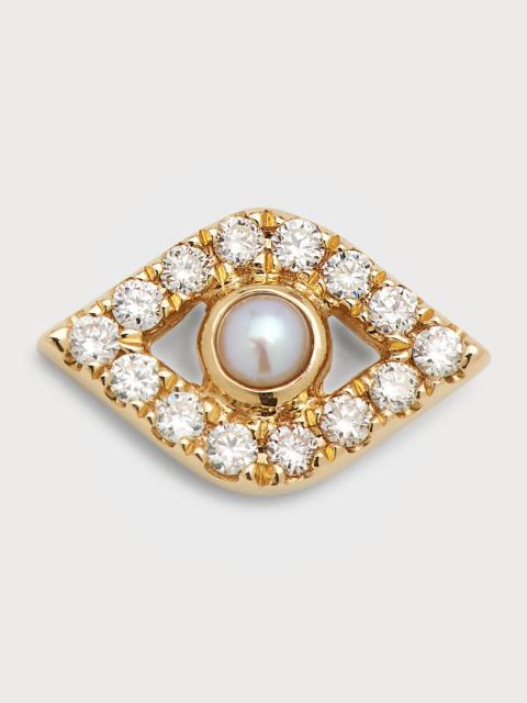 14k Pearl Stud Diamond Evil Eye Earring, Single