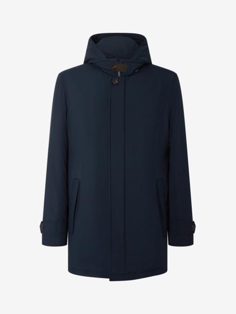 Blue padded techno poplin caban coat with detachable vest