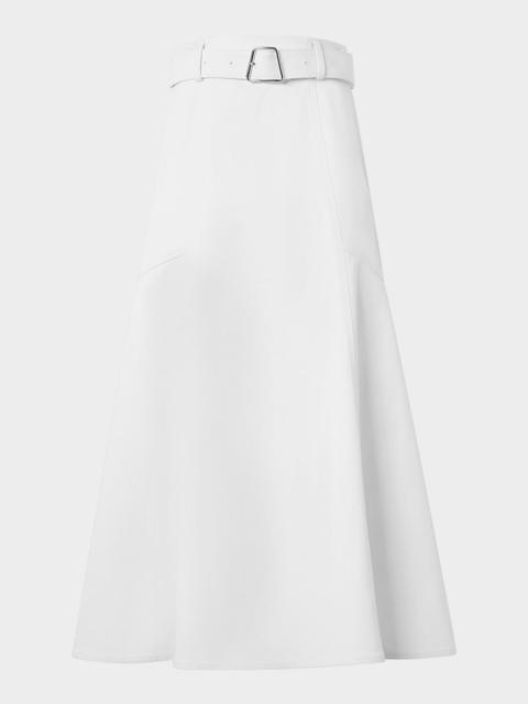 Cotton Twill Belted Midi Skirt
