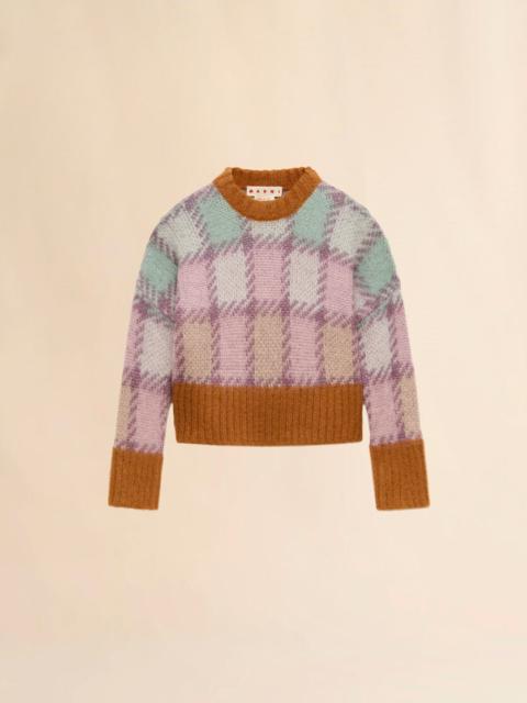 PURPLE MOHAIR CHECKED SWEATER